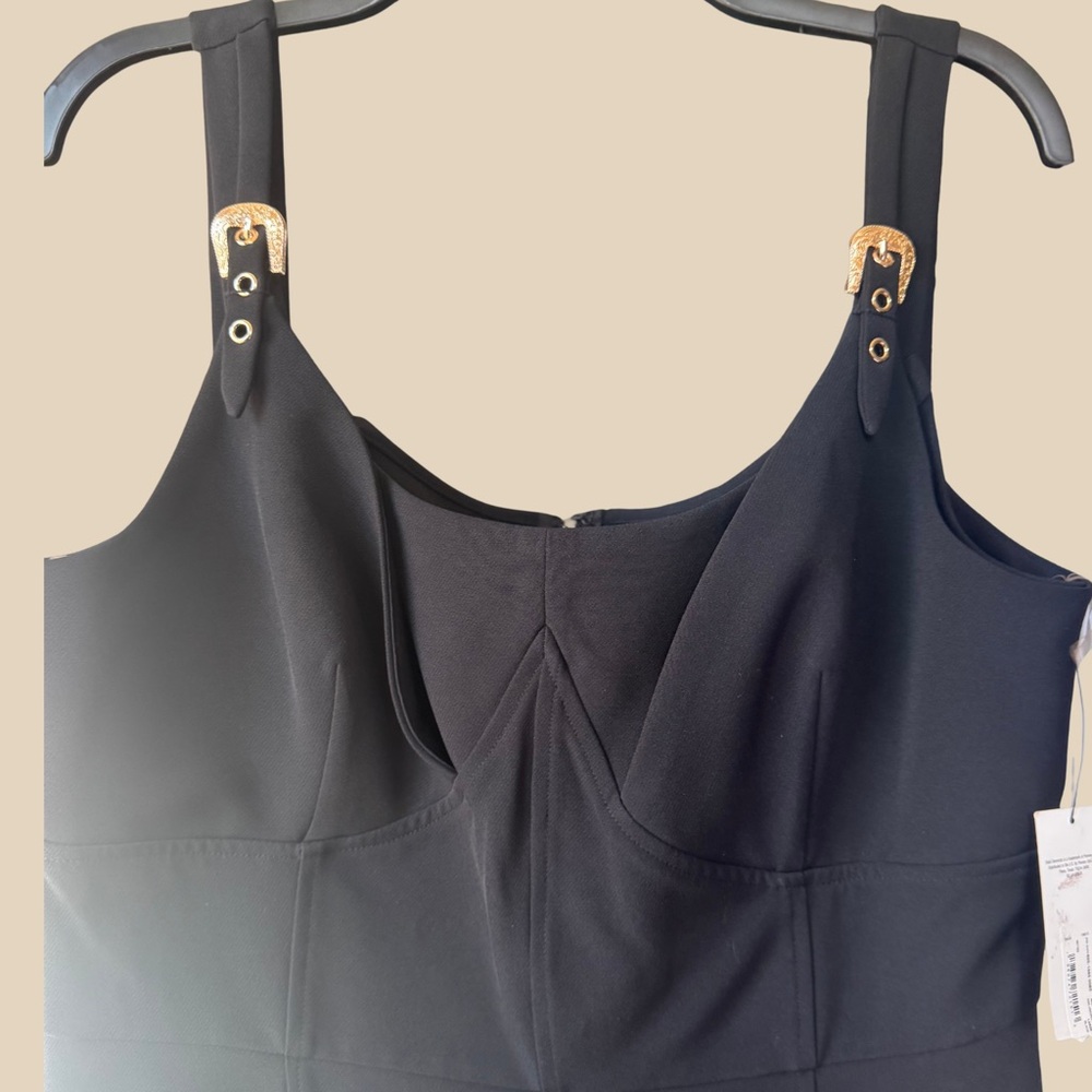 BOLD elements - Black Midi Dress with Gold Accents-L